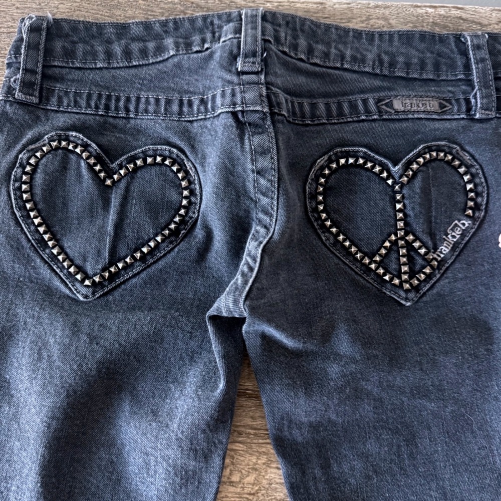 Vintage Y2K Frankie B Jeans Studded Heart Peace Sign Low Rise Skinny Black 25